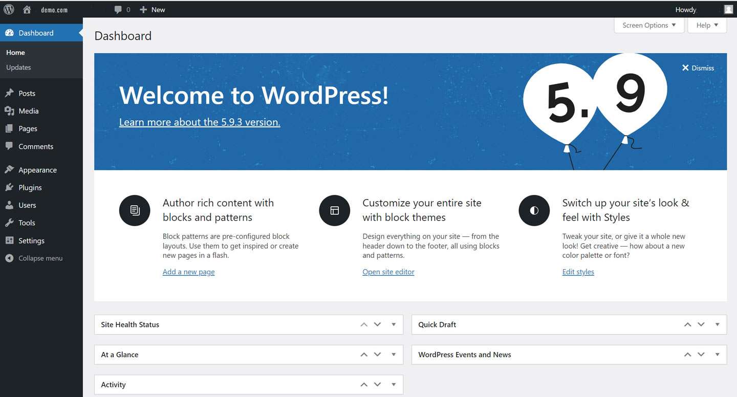 wordpress dashboard