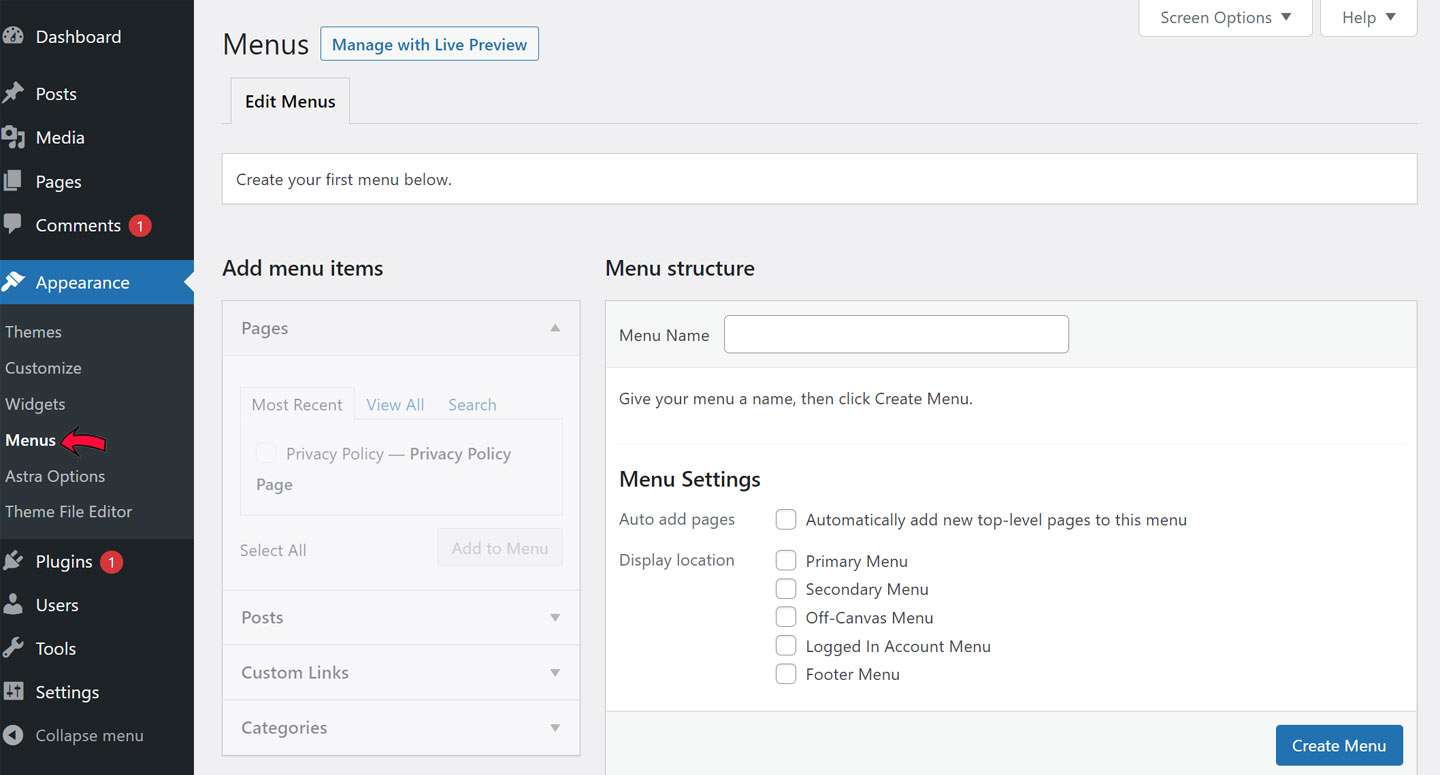 wordpress menu