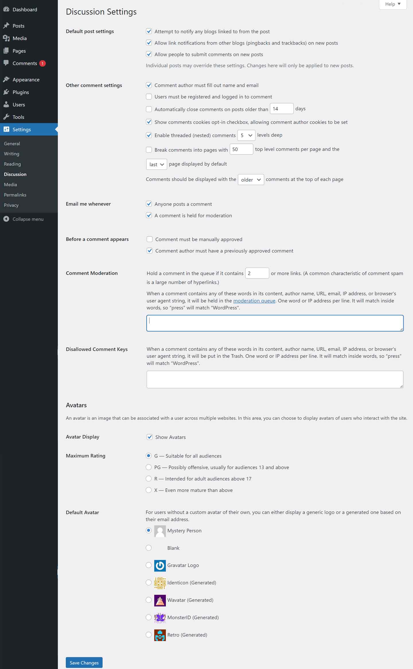 discussion settings