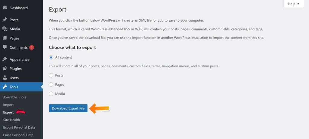 wordpress export tool