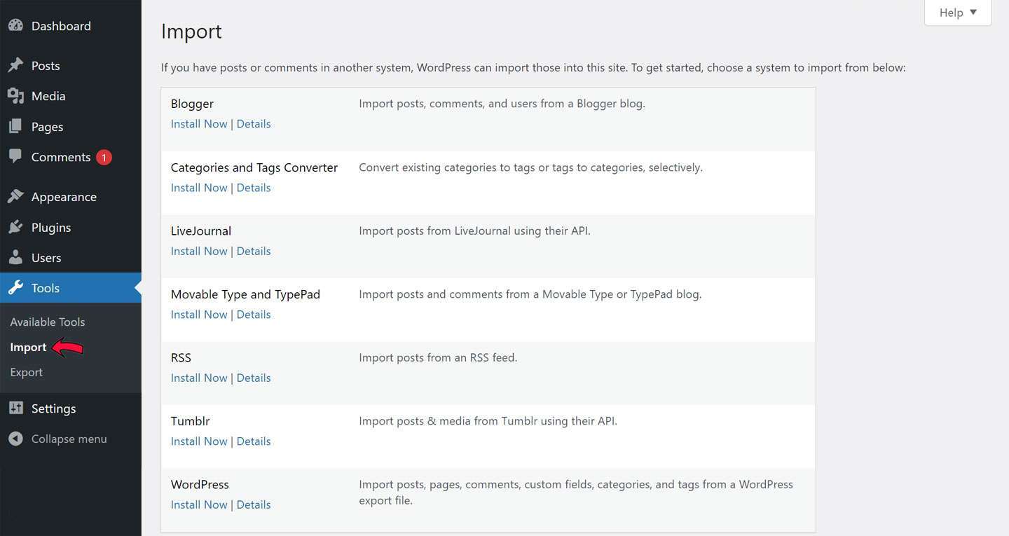 wordpress import tool