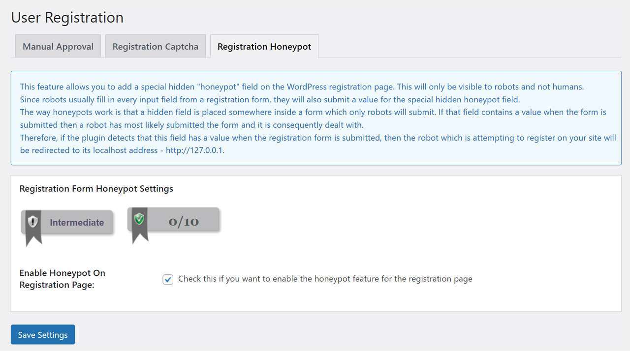 registration honeypot tab